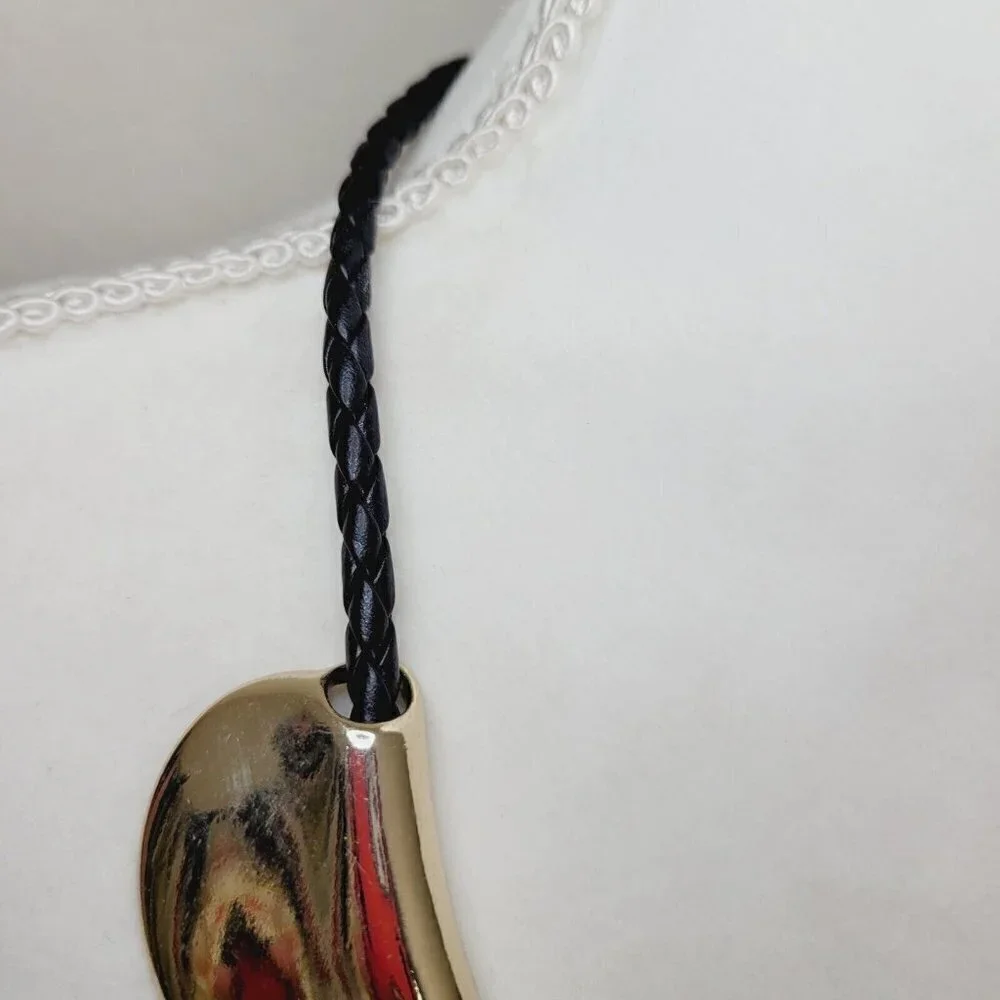 Lydell NYC Contemporary Necklace Black Leather Braided Cord Gold Tone Sliders